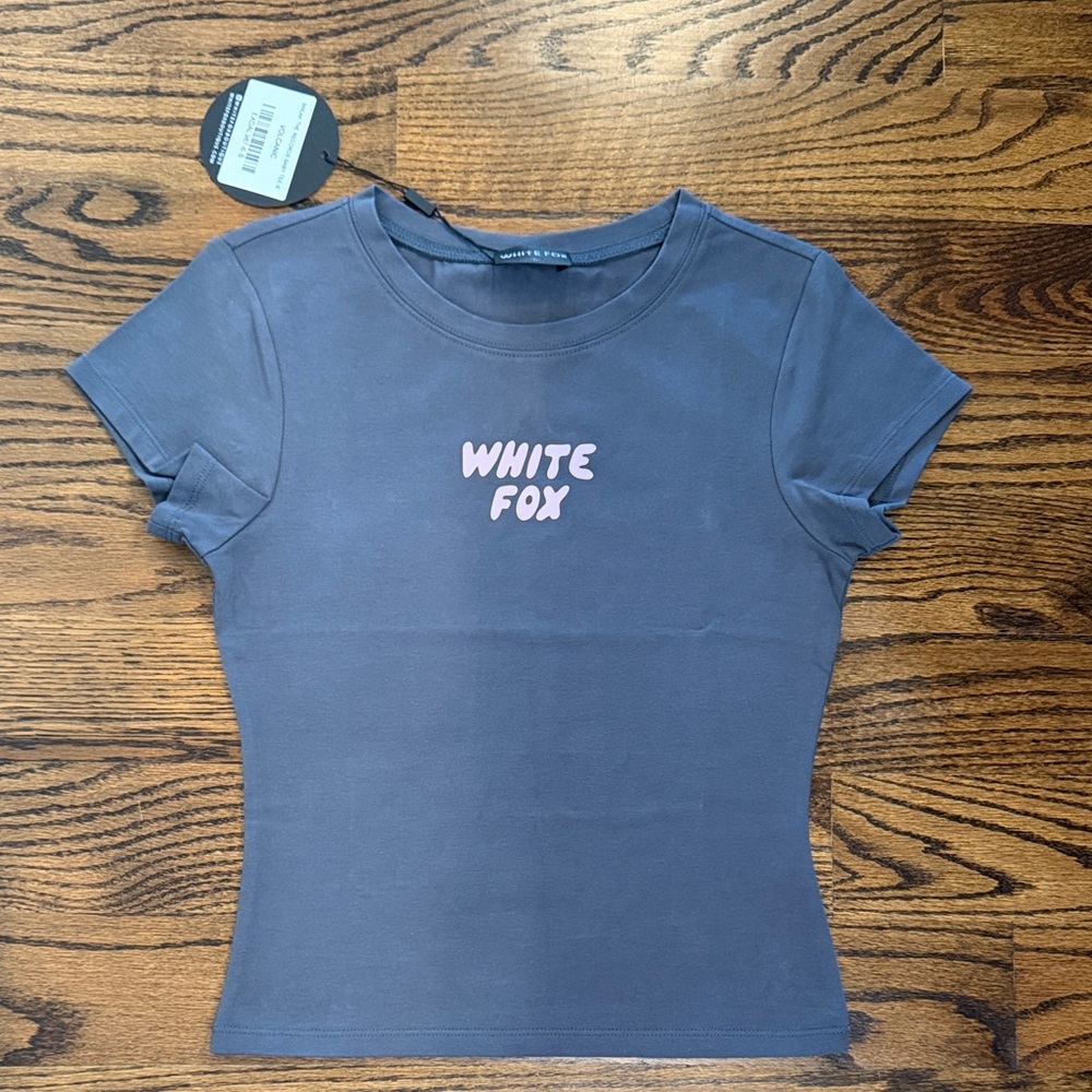 White Fox Boutique Charcoal Tee with Pink Logo
